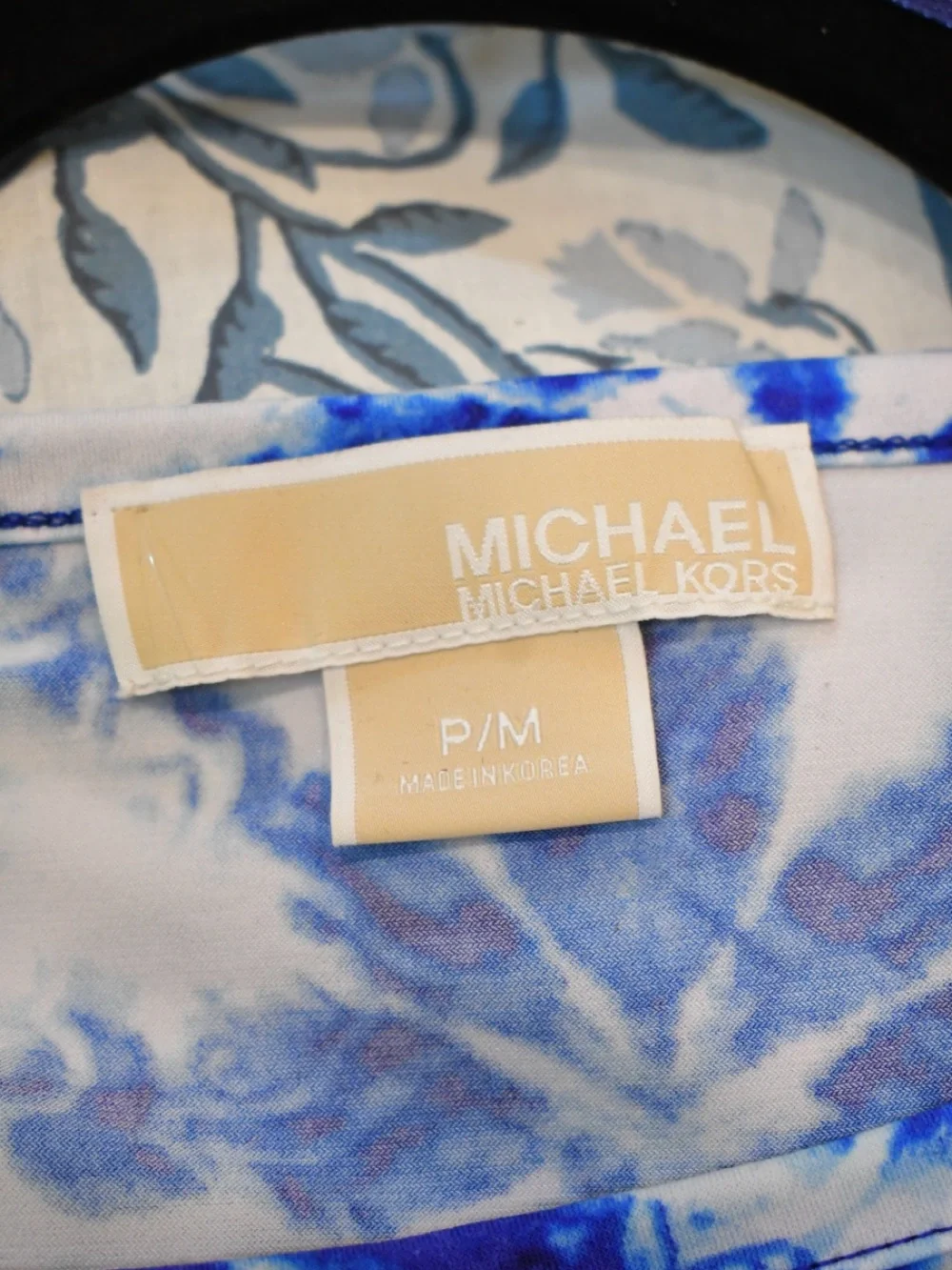 Michael Kors Blue & White Printed 3/4 Sleeve Mini Shift Dress P/M